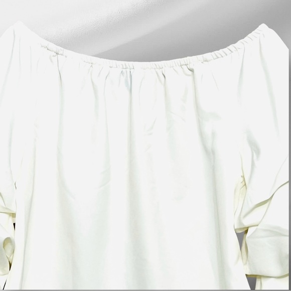 Cece Off Shoulder Blouse Womens S Ivory Tiered Balloon Sleeve Boho Chic Romantic - Picture 8 of 13